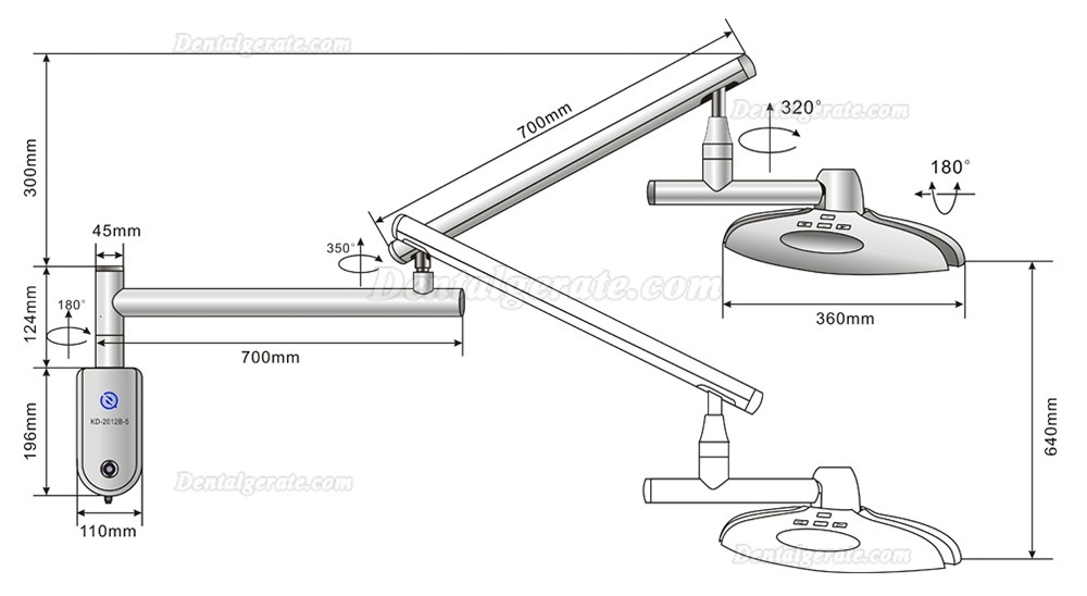 KWS KD-2012B-5 90W LED OP-Leuchte f&uuml;r die Zahnarzt / Schattenfreie Lampe (Wandmontierte)